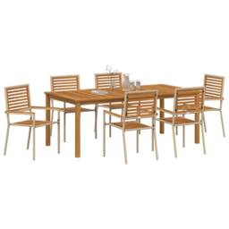 Berkfield Home 7 Piece Garden Dining Set Beige Poly Rattan Acacia - thumbnail 3