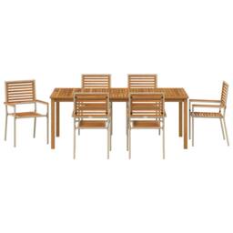 Berkfield Home 7 Piece Garden Dining Set Beige Poly Rattan Acacia - thumbnail 7
