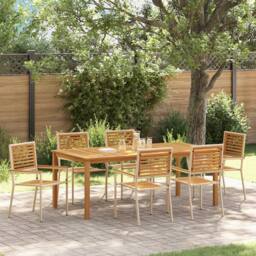 Berkfield Home 7 Piece Garden Dining Set Beige Poly Rattan Acacia - thumbnail 1