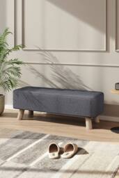 Living and Home Rectangular Upholstered Linen Shoe Changing Bench with Rubberwood Legs in Grey - thumbnail 2
