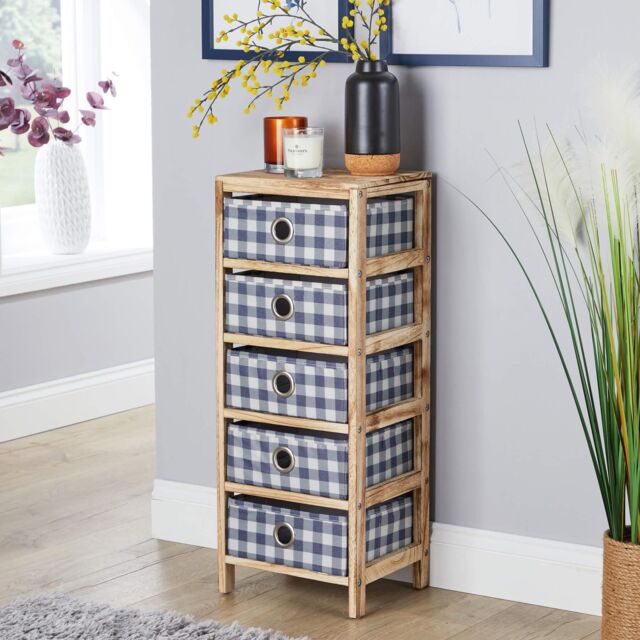 Home Source Wooden Chest 5 Storage Drawers Bedroom Organiser Coastal Style in Brown - image 1
