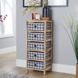 Home Source Wooden Chest 5 Storage Drawers Bedroom Organiser Coastal Style in Brown - thumbnail 3