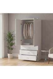Living and Home Modern 2-Door Wardrobe with 3 Drawers in White - thumbnail 2