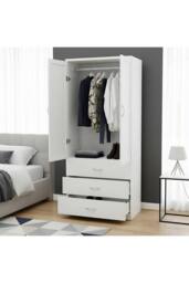 Living and Home Modern 2-Door Wardrobe with 3 Drawers in White - thumbnail 4