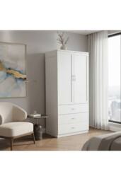 Living and Home Modern 2-Door Wardrobe with 3 Drawers in White - thumbnail 3
