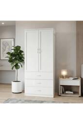Living and Home Modern 2-Door Wardrobe with 3 Drawers in White
