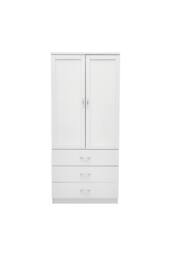 Living and Home Modern 2-Door Wardrobe with 3 Drawers in White - thumbnail 5