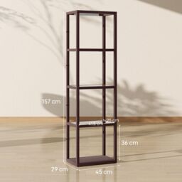 HOMCOM LED Floor Lamp with Glass Shelves, Dimmable Living Room Lamp, Brown in Dark Brown - thumbnail 3