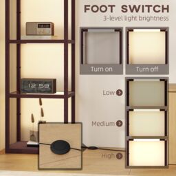 HOMCOM LED Floor Lamp with Glass Shelves, Dimmable Living Room Lamp, Brown in Dark Brown - thumbnail 5