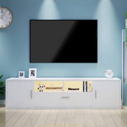KORVIXA 160cm High Gloss TV Stand Unit Sideboard Cabinet with LED Light in Warm White - Size: 100 cm x 100 cm
