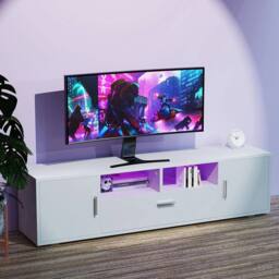 KORVIXA 160cm High Gloss TV Stand Unit Sideboard Cabinet with LED Light in Warm White - Size: 100 cm x 100 cm - thumbnail 3