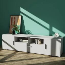 KORVIXA 160cm High Gloss TV Stand Unit Sideboard Cabinet with LED Light in Warm White - Size: 100 cm x 100 cm - thumbnail 5