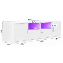 KORVIXA 160cm High Gloss TV Stand Unit Sideboard Cabinet with LED Light in Warm White - Size: 100 cm x 100 cm - thumbnail 2