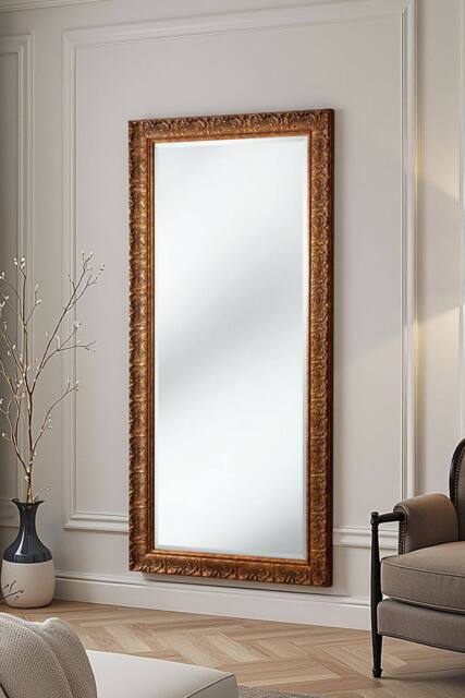 Yearn Mirrors Carved Framed Bevelled Full Length Mirror Gold 169x77cm - Size: 169x77 cm - image 1