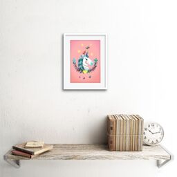 "Artery8 Wall Art Print Unicorn Diamond Birds Framed Art in White - Size: W7"" x H9""" - thumbnail 2