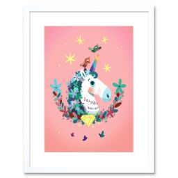 "Artery8 Wall Art Print Unicorn Diamond Birds Framed Art in White - Size: W7"" x H9""" - thumbnail 1
