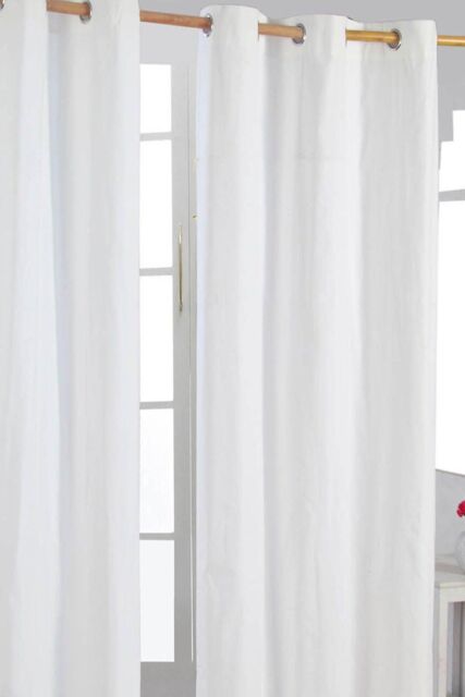 Homescapes Plain Cotton Ready Made Eyelet Curtain Pair in Off-White - Size: 117 cm width x 137 cm drop - image 1