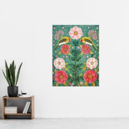 "Artery8 Wall Art Print Birds on Flower Vintage Green Pink Floral Pattern Poster - Size: W24"" x H32""" - thumbnail 4