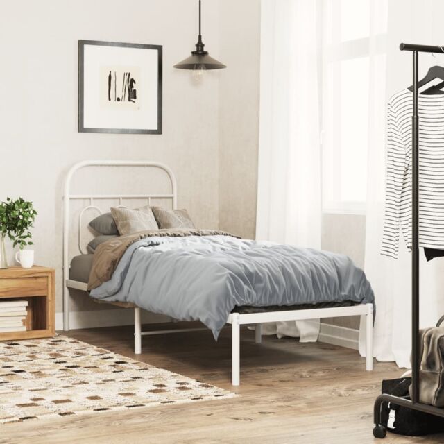 Berkfield Home Metal Bed Frame without Mattress with Headboard White 75x190cm - Size: 75x190 cm - image 1