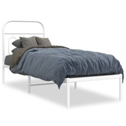 Berkfield Home Metal Bed Frame without Mattress with Headboard White 75x190cm - Size: 75x190 cm - thumbnail 2