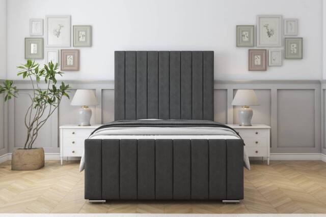 "Sloomy California Dumfries Bed Frame With 50"" Upholstered Headboard in Dark Grey - Size: Double" - image 1