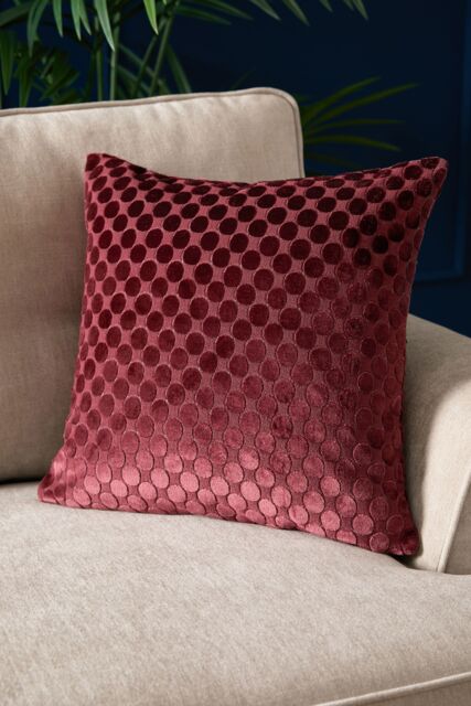 Soiree 'Velvet Spot' Plain Dyed Jacquard Velvet Filled Cushion in Burgundy - Size: 43 cm x 43 cm - image 1