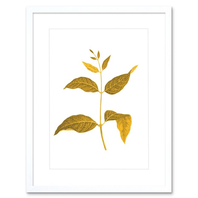 "Artery8 Wall Art Print Botanics Gold & Grey Leaves Art Black Framed 9x7 inch in White - Size: W7"" x H9""" - image 1