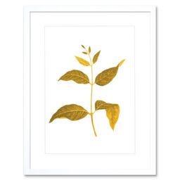 "Artery8 Wall Art Print Botanics Gold & Grey Leaves Art Black Framed 9x7 inch in White - Size: W7"" x H9""" - thumbnail 1