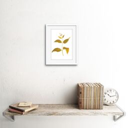 "Artery8 Wall Art Print Botanics Gold & Grey Leaves Art Black Framed 9x7 inch in White - Size: W7"" x H9""" - thumbnail 2