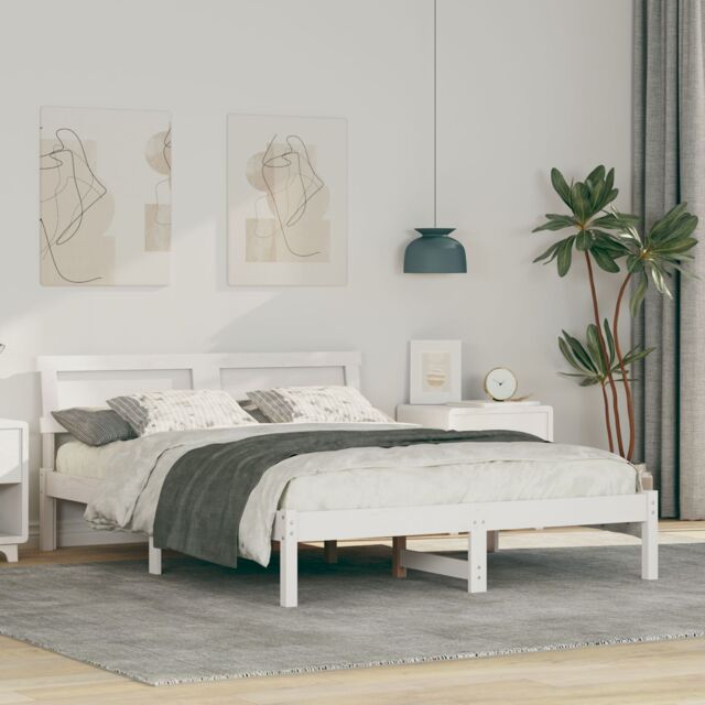Berkfield Home with LED Strip Lights with Headboard White 120 x 200 cm Solid pine wood - image 1