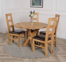 Thats Furniture Oregon Round Oak Dining Table & 4 Yale Chairs in Brown - thumbnail 3