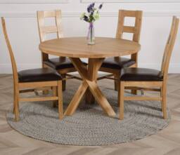 Thats Furniture Oregon Round Oak Dining Table & 4 Yale Chairs in Brown - thumbnail 1