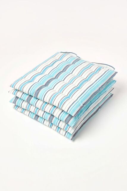Homescapes 4 Pack Seat Pads Cotton Blue Striped Indoor Outdoor Garden Cushion, 40cm - Size: 40 cm x 40 cm - image 1