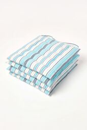 Homescapes 4 Pack Seat Pads Cotton Blue Striped Indoor Outdoor Garden Cushion, 40cm - Size: 40 cm x 40 cm - thumbnail 1