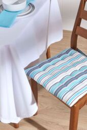 Homescapes 4 Pack Seat Pads Cotton Blue Striped Indoor Outdoor Garden Cushion, 40cm - Size: 40 cm x 40 cm - thumbnail 2