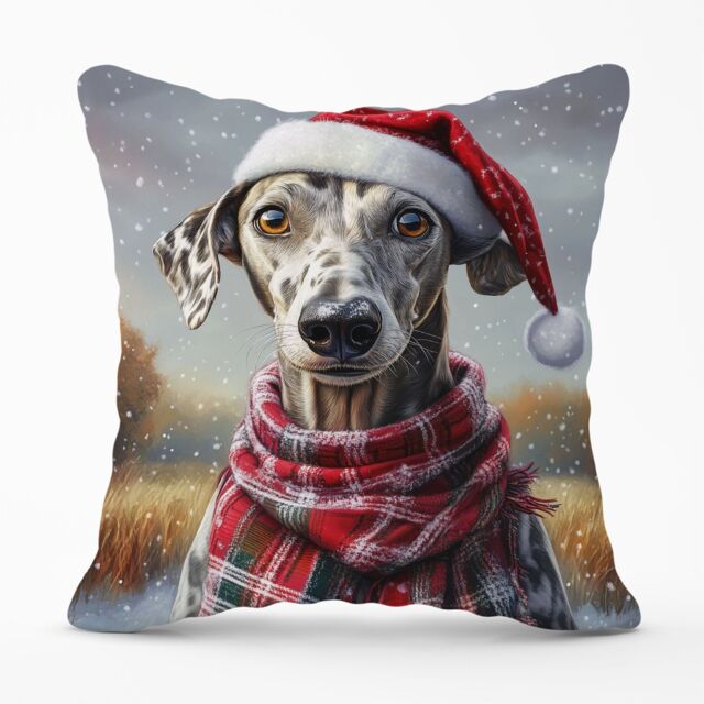 Warren Reed - Designer Snowy Christmas Greyhound Cushion in Grey - Size: 60 cm x 60 cm - image 1