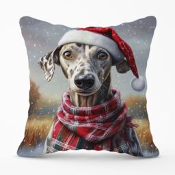 Warren Reed - Designer Snowy Christmas Greyhound Cushion in Grey - Size: 60 cm x 60 cm - thumbnail 1