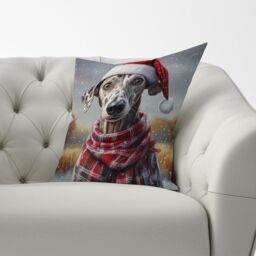 Warren Reed - Designer Snowy Christmas Greyhound Cushion in Grey - Size: 60 cm x 60 cm - thumbnail 3