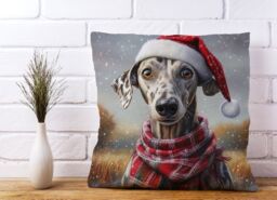 Warren Reed - Designer Snowy Christmas Greyhound Cushion in Grey - Size: 60 cm x 60 cm - thumbnail 2