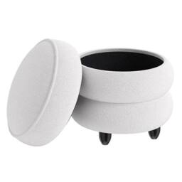 Costway Modern Round Storage Ottoman Chenille Footstool w/ Removable Lid in White - thumbnail 1