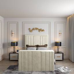 KDMD Yedingham Upholstered Soft Velvet Cream Tv Bespoke Bed Frame - Size: Single - thumbnail 8