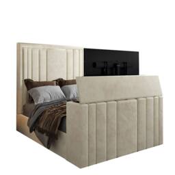 KDMD Yedingham Upholstered Soft Velvet Cream Tv Bespoke Bed Frame - Size: Single - thumbnail 2