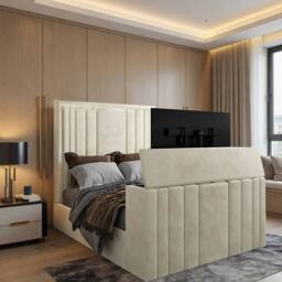 KDMD Yedingham Upholstered Soft Velvet Cream Tv Bespoke Bed Frame - Size: Single - thumbnail 1