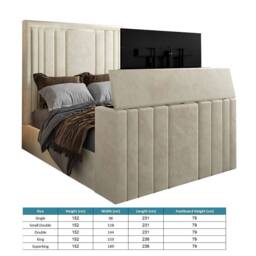 KDMD Yedingham Upholstered Soft Velvet Cream Tv Bespoke Bed Frame - Size: Single - thumbnail 7