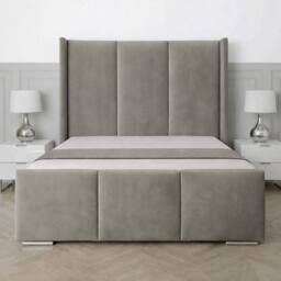 Living Comfort Bedz Westbury Plush Velvet Upholstered Bed Slatted Base - 48Inch Headboard in Light Grey - Size: Double - thumbnail 2