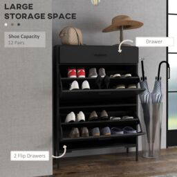 HOMCOM Shoe Storage Cupboard with 2 Flip Doors & Sliding out Drawer, Black - Size: Cabin - thumbnail 4
