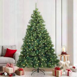 Berkfield Home Artificial Christmas Tree with 300 LEDs Green 210 cm PE & PVC - thumbnail 1
