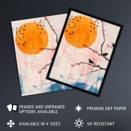 Artery8 Blackbirds on Tree Branch Winter Sun Painting Framed Wall Art - Size: A4 - thumbnail 2
