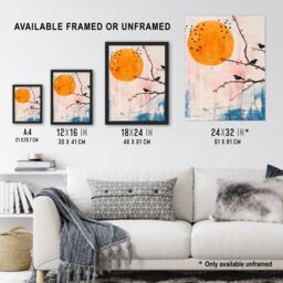 Artery8 Blackbirds on Tree Branch Winter Sun Painting Framed Wall Art - Size: A4 - thumbnail 3