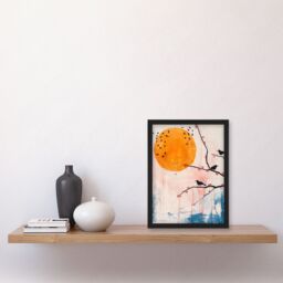 Artery8 Blackbirds on Tree Branch Winter Sun Painting Framed Wall Art - Size: A4 - thumbnail 4